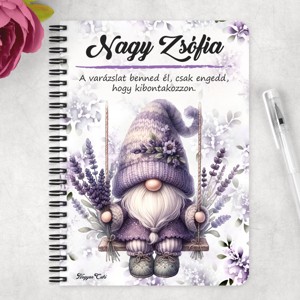 Személyre szabható - Hintázó Levendulás manó mintás A5-ös füzet - otthon & életmód - papír, írószer - jegyzetfüzet & napló - Meska.hu