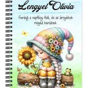 Személyre szabható - Napraforgós manó lány cuki békával mintás A5-ös füzet, Otthon & Életmód, Papír, írószer, Jegyzetfüzet & Napló, , MESKA