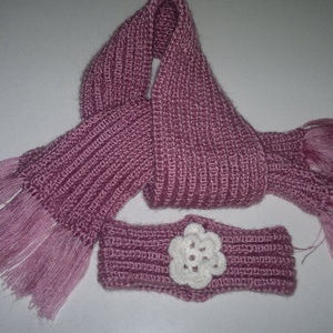 Kötött baba sál és hajpánt virággal. - ruha & divat - sál, sapka, kendő - fejpánt - Meska.hu