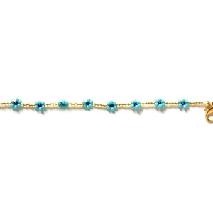Kis virágos karkötő arany és kék színben - ékszer - karkötő - gyöngyös karkötő - Meska.hu
