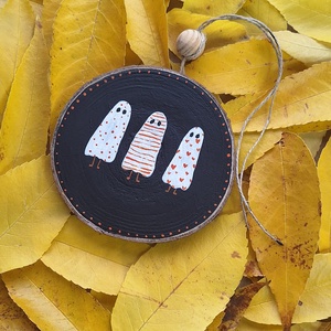 Szellemes Halloween-i faszelet, Otthon & Életmód, Dekoráció, Halloween, Halloweeni dekoráció, Festett tárgyak, Festészet, MESKA