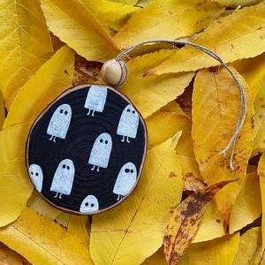 Szellemes Halloween-i faszelet, Otthon & Életmód, Dekoráció, Halloween, Halloweeni dekoráció, Festett tárgyak, Festészet, MESKA
