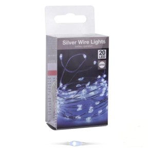 20 led-es ezüst drótkábeles fényfüzér elemes (elem nélkül) - hidegfehér, Kellékek & szerszámok, Dekorációs kellékek, , MESKA