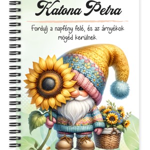 Személyre szabható - Cuki kukucs napraforgós manó mintás A6-os füzet, Otthon & Életmód, Papír, írószer, Jegyzetfüzet & Napló, , MESKA