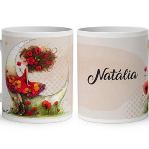 Névvel kérhető - Aranyos pipacs tündérlány és a hold mintás bögre, Otthon & Életmód, Konyhafelszerelés, tálalás, Tálalás, Bögre & Csésze, , MESKA