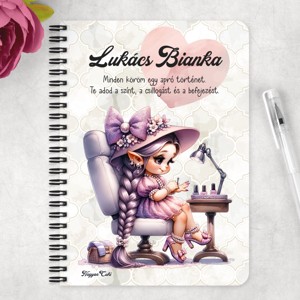Személyre szabható - Cuki lila Körmös manólány mintás A5-ös füzet - otthon & életmód - papír, írószer - jegyzetfüzet & napló - Meska.hu