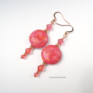 Padparadscha  -  pink fülbevaló, Swarovski fülbevaló, lógós fülbevaló, Ékszer, Lógó fülbevaló, Fülbevaló, Ékszerkészítés, Gyurma, MESKA