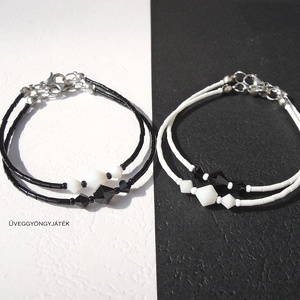 Fehér minimál karkötő Swarovski gyönggyel, ajándék lánynak, nőnek - ékszer - karkötő - gyöngyös karkötő - Meska.hu