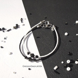 Fehér fekete minimál karkötő Swarovski gyöngyökkel, ajándék lánynak nőnek - ékszer - karkötő - gyöngyös karkötő - Meska.hu