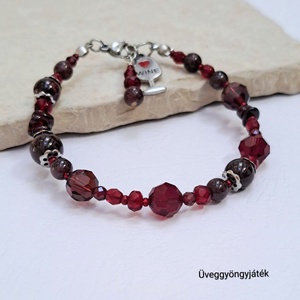 Borvörös karkötő gránát ásvánnyal, Swarovski kristályokkal  - Meska.hu