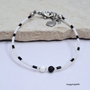 Pianínó - fekete fehér minimalista karkötő,  jin jang karkötő - Meska.hu