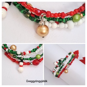 Karácsonyi káosz  - memóriadrótos karkötő zöld, piros, fehér színekben, ünnepi karkötő, kásagyöngyös karkötő - ékszer - karkötő - memóriadrótos karkötő - Meska.hu