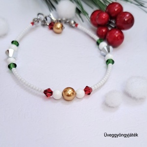 Karkötő Swarovski kristályokkal, karácsonyi színekben  - ékszer - karkötő - gyöngyös karkötő - Meska.hu