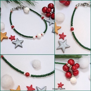 Vékony karkötő, Swarovski kristályokkal, kagylóhéj gyöngyökkel, karácsonyi színekben  - ékszer - karkötő - gyöngyös karkötő - Meska.hu