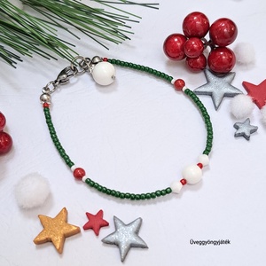 Vékony karkötő, Swarovski kristályokkal, kagylóhéj gyöngyökkel, karácsonyi színekben  - ékszer - karkötő - gyöngyös karkötő - Meska.hu