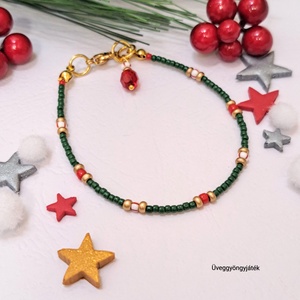 Vékony karkötő karácsonyi színekben  - ékszer - karkötő - gyöngyös karkötő - Meska.hu