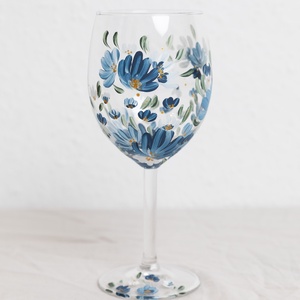 Virágos borospohár, Esküvő, Emlék & Ajándék, Nászajándék, Esküvői pohár, pohárszett, Festett tárgyak, Üvegművészet, MESKA