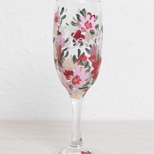 Virágos pezsgőspohár, Esküvő, Emlék & Ajándék, Nászajándék, Esküvői pohár, pohárszett, Festett tárgyak, Üvegművészet, MESKA