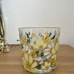 Nagy sárgavirágos üvegmécses, Otthon & Életmód, Gyertya, illat, aroma, Mécses és mécsestartó, Üvegművészet, Festett tárgyak, MESKA