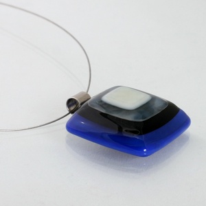 Fekete, kék nyaklánc, üvegékszer - ékszer - nyaklánc - medál - Meska.hu