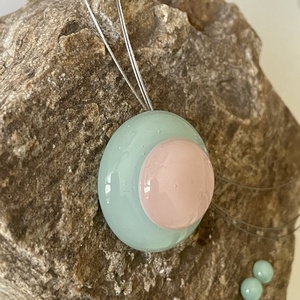 Mentazöld, rózsaszín nyaklánc, üvegékszer - ékszer - nyaklánc - medál - Meska.hu