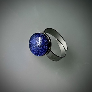 Tintakék csillogó gyűrű, üvegékszer - Meska.hu