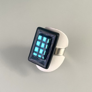 Fekete-türkiz irizáló gyűrű, üvegékszer, Ékszer, Gyűrű, Figurális gyűrű, Ékszerkészítés, Üvegművészet, MESKA