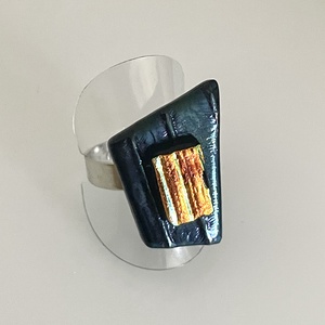 Éjkék-narancs irizáló gyűrű, üvegékszer - ékszer - gyűrű - figurális gyűrű - Meska.hu