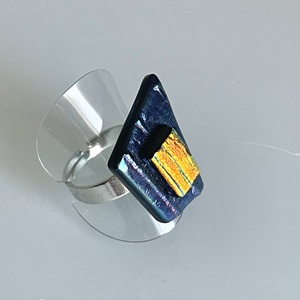 Éjkék-narancs irizáló gyűrű, üvegékszer - ékszer - gyűrű - figurális gyűrű - Meska.hu