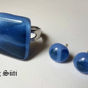 Kék famer gyűrű és fülbevaló  üvegékszer - ékszer - ékszerszett - Meska.hu