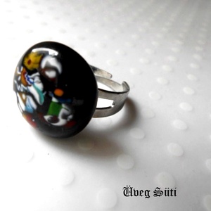 Fekete festmény gyűrű, Ékszer, Gyűrű, Statement gyűrű, Üvegművészet, Ékszerkészítés, MESKA