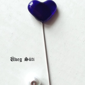  Kék szv kitűző üvegékszer  tekla gyöngy dsszel nem csak valentínnapra, muranoi üveg, ajándék nőnapra - ékszer - kitűző és bross - kitűző - Meska.hu