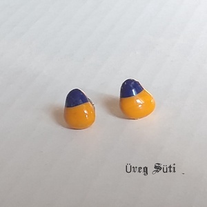 NEMESACÉL Duocolor fülbevaló  sötétkék, mustár sárga üvegékszer nemesacél szerelékkel aj�ndék  - ékszer - fülbevaló - pötty fülbevaló - Meska.hu