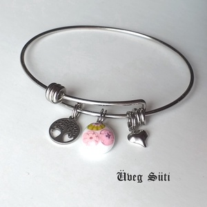 NEMESACÉL Tavasz   rózsaszin zöld  virágos karkötő szvecskés életfa medálokkal  üvegékszer  ajándékba, personalised, , Ékszer, Karkötő, Charm karkötő, Üvegművészet, Ékszerkészítés, MESKA