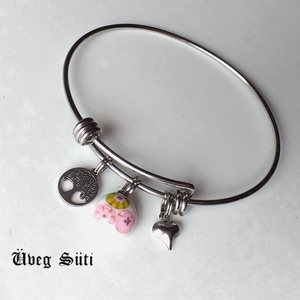 NEMESACÉL Tavasz   rózsaszin zöld  virágos karkötő szvecskés életfa medálokkal  üvegékszer  ajándékba, personalised,  - ékszer - karkötő - charm karkötő - Meska.hu