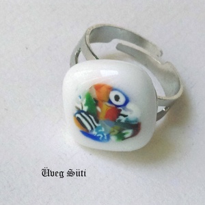 Fehér festmény gyűrű üvegékszer, muránói üveg, ajándék szülinapra, Ékszer, Gyűrű, Figurális gyűrű, Üvegművészet, Ékszerkészítés, MESKA