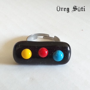 NEMESACÉL Fekete  piros sárga  kék bolygó gyűrű üvegékszer ajndék nőknek - ékszer - gyűrű - statement gyűrű - Meska.hu