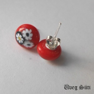 NEMESACÉL Piros virágos fülbevaló, üvegékszer - Meska.hu