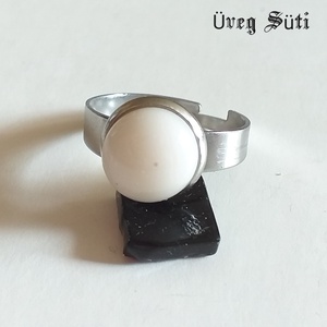 NEMESACÉL  gyűrű   fülbevaló szett ivory fehér üvegékszer fülbevalóval - ékszer - ékszerszett - Meska.hu