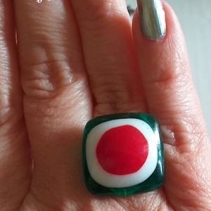 NEMESACÉL Tricolor gyűrű  piros fehér zöld  kokárda üvegékszer - ékszer - gyűrű - statement gyűrű - Meska.hu