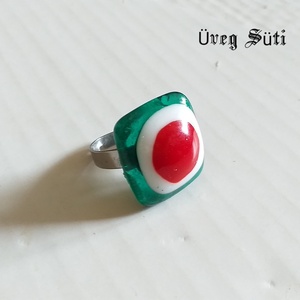 NEMESACÉL Tricolor gyűrű  piros fehér zöld  kokárda üvegékszer, Ékszer, Gyűrű, Statement gyűrű, Üvegművészet, Ékszerkészítés, MESKA