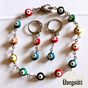 NEMESACÉL nyár  kék narancs citrom  ördög szeme vigyázó sz fülbevaló  és karkötő  üvegékszer  ajándékba, personalised,  - ékszer - ékszerszett - Meska.hu