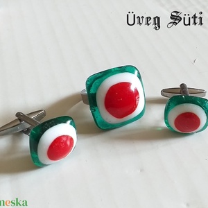 EGYEDI MEGRENDELÉS  Gyűrű+ mandzsetta Tricolor Kokárda nemzeti színű üvegékszer szett - ékszer - ékszerszett - Meska.hu