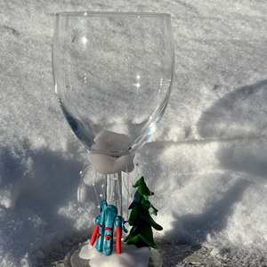 �Téli Csoda kézzel díszített borospohár, Otthon & Életmód, Konyhafelszerelés, tálalás, Tálalás, Boros poharak, szettek, Gyurma, MESKA