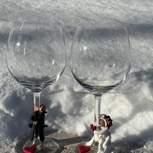 Emlékpoharak esküvőre � egyedi menyasszony és vőlegény figurákkal díszítve, Esküvő, Emlék & Ajándék, Nászajándék, Esküvői pohár, pohárszett, Gyurma, MESKA