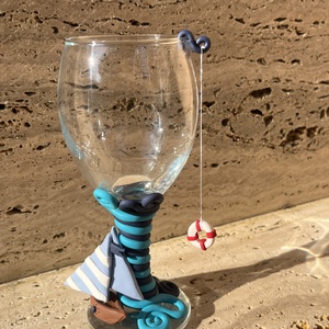 Kézzel díszített hajós borospohár, Otthon & Életmód, Konyhafelszerelés, tálalás, Tálalás, Boros poharak, szettek, Gyurma, MESKA