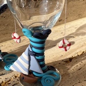 Kézzel díszített hajós borospohár - otthon & életmód - konyhafelszerelés, tálalás - tálalás - boros poharak, szettek - Meska.hu