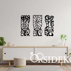 3 részes arc falikép fából, Otthon & Életmód, Dekoráció, Fali és függő dekoráció, Falra akasztható dekor, , MESKA
