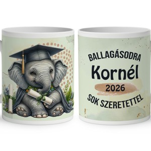 Névvel kérhető Elefánt - 2026 évi Ballagásra mintás bögre, Otthon & Életmód, Konyhafelszerelés, tálalás, Tálalás, Bögre & Csésze, , MESKA