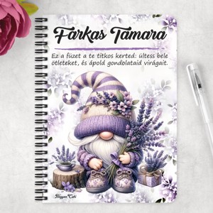 Személyre szabható - Kedves Levendulás manó mintás A5-ös füzet - otthon & életmód - papír, írószer - jegyzetfüzet & napló - Meska.hu